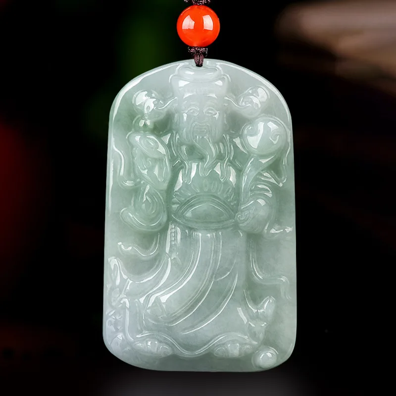 Natural Jadeite Ice Species Welcome Blessing God of Wealth Pendant Jade Jewelry Men and Women The Same Style