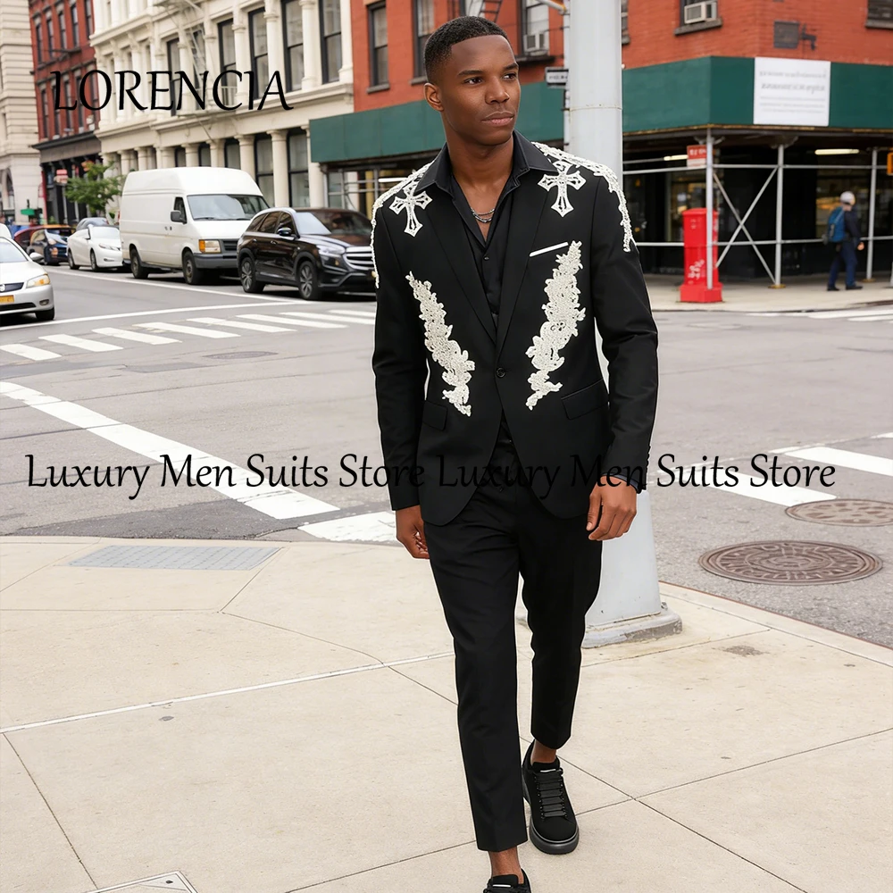 

Изысканные мужские костюмы с аппликацией, 2 предмета, однобортные смокинги для свадеб и вечеринок, 2026, индивидуальный пошив, пиджак и брюки, мужские наряды