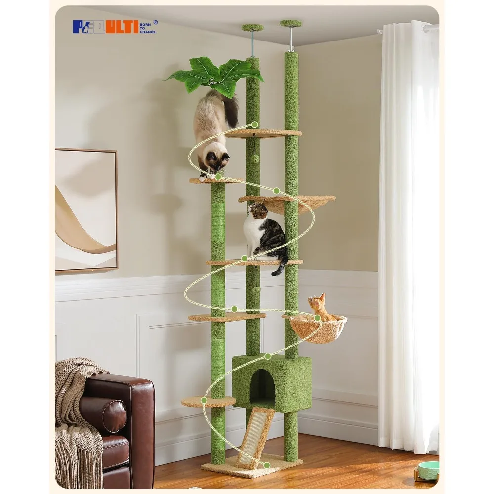 

53'' Cat Tree Sisal Covered Scratching Post and Cat Hammock Soft Cat Perch Fresh Cactus Design Free Delivery Easy Installation