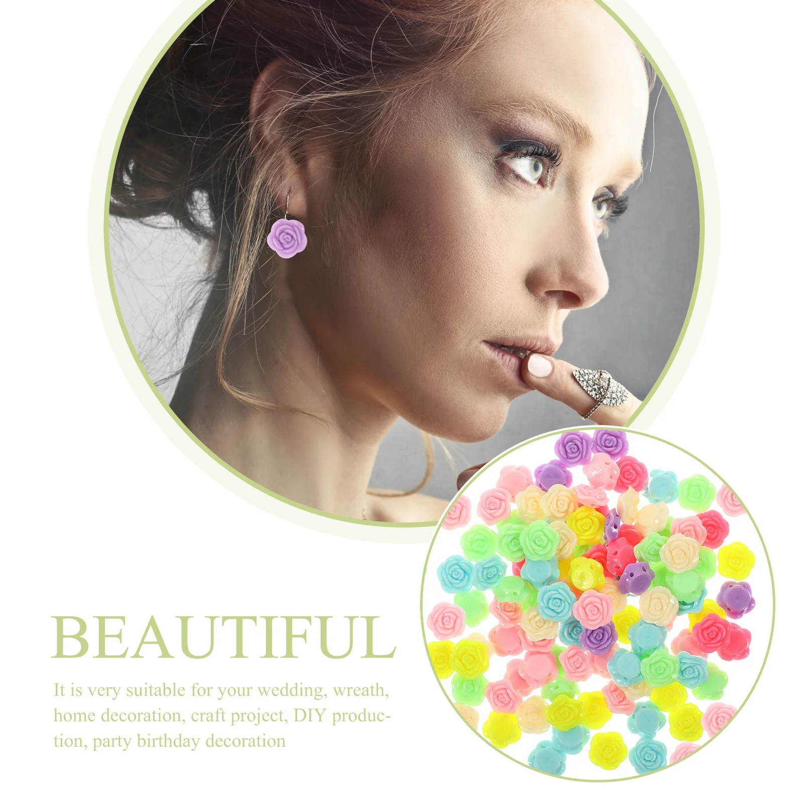 

100Pcs Resin Rose Loose Beads Comfortable Safe Small Craft Beads for DIY Bracelet Necklace Decoration Projects