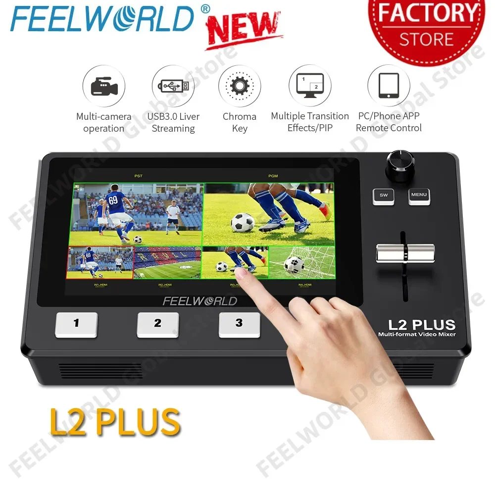 Do Brasil FEELWORLD L2 PLUS Multi-camera Video Mixer Switcher With 5.5 Inch Touch Screen Chroma Key USB3.0 For Live Streaming