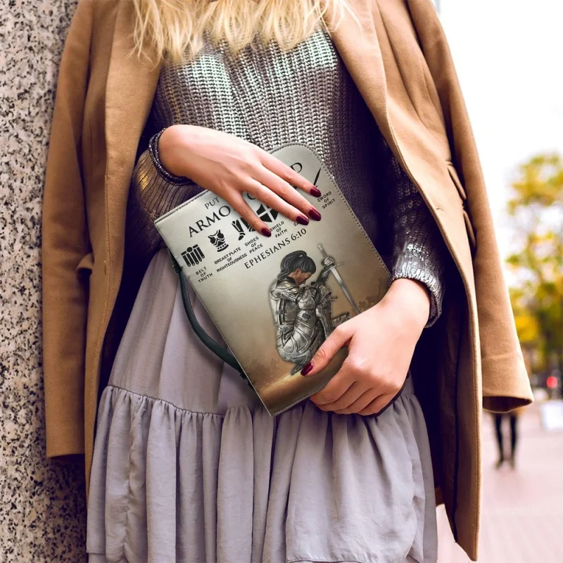 Sac à main personnalisé en cuir imprimé pour femme, couverture de la Bible, armure complète de Dieu, design croisé