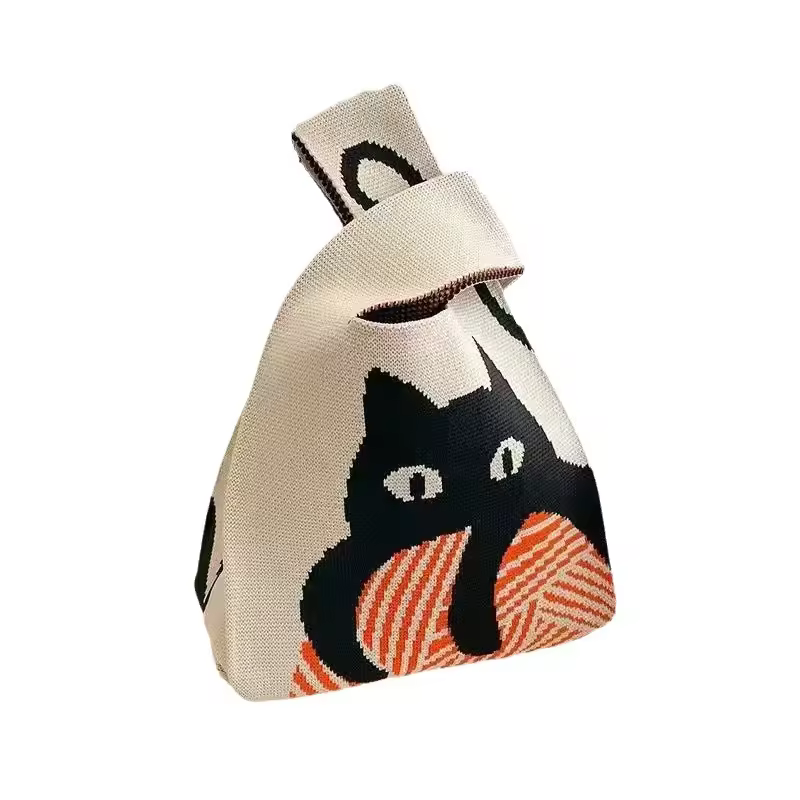 Women'S Knot Wrist Bag Handmade Knitted Bag Portable Mini Striped Tote Bucket Phone Bags Large Capacity Autumn Winter Handbags - Image 56