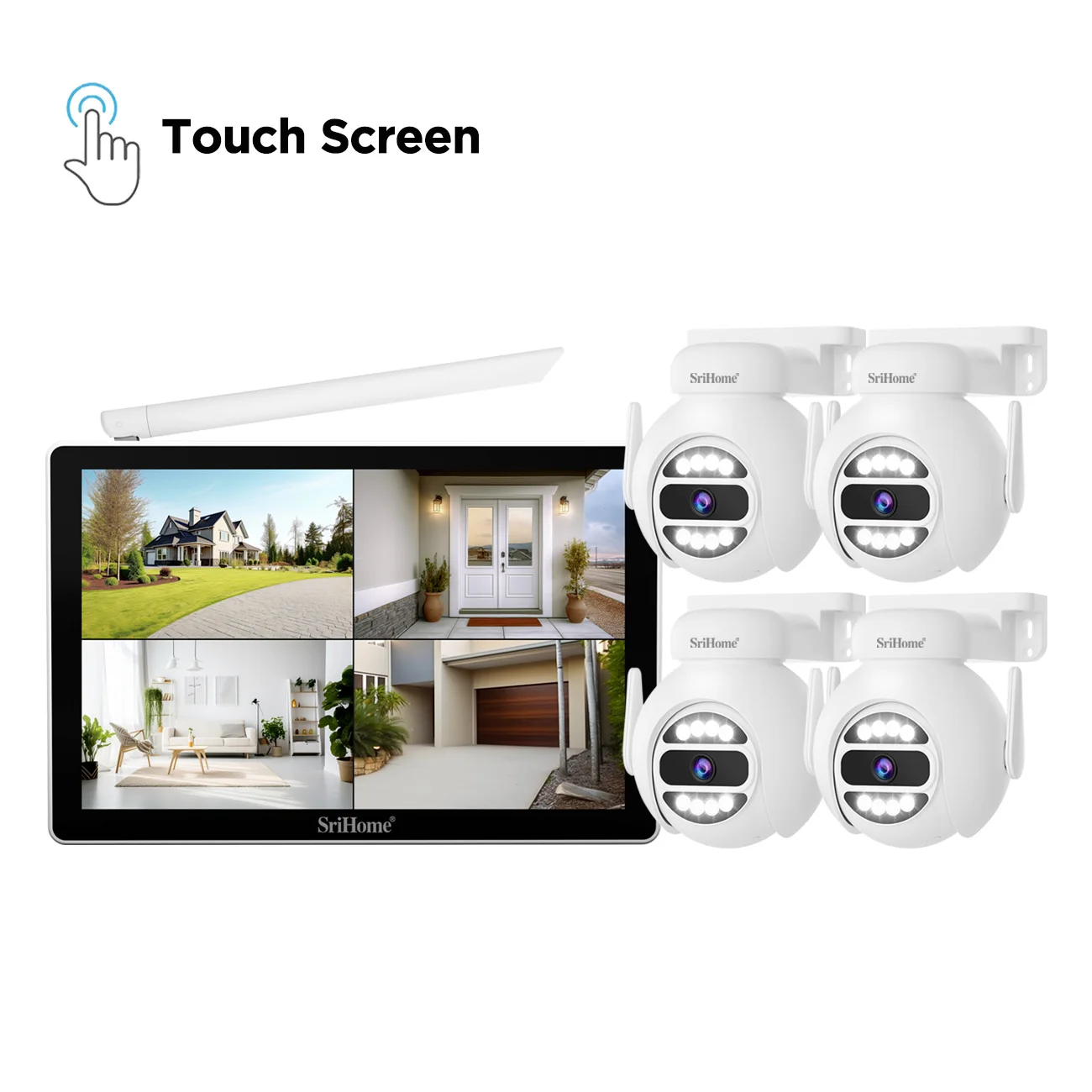 Srihome nvs010 5mp 10 Zoll ips Bildschirm drahtlos wifi nvr Kit Touchscreen ptz ip Dome Kamera Home Security CCTV-Monitor