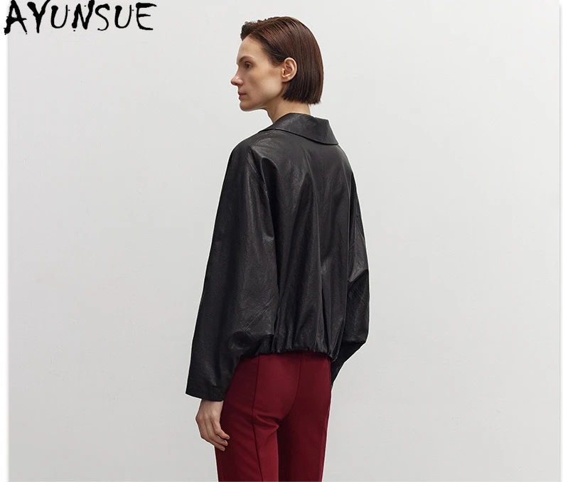 AYUNSUE 천연 양피 정품 가죽 자켓 여성 루즈 피트 블랙 여성 자켓 봄 가을 옷 Jaqueta De Couro