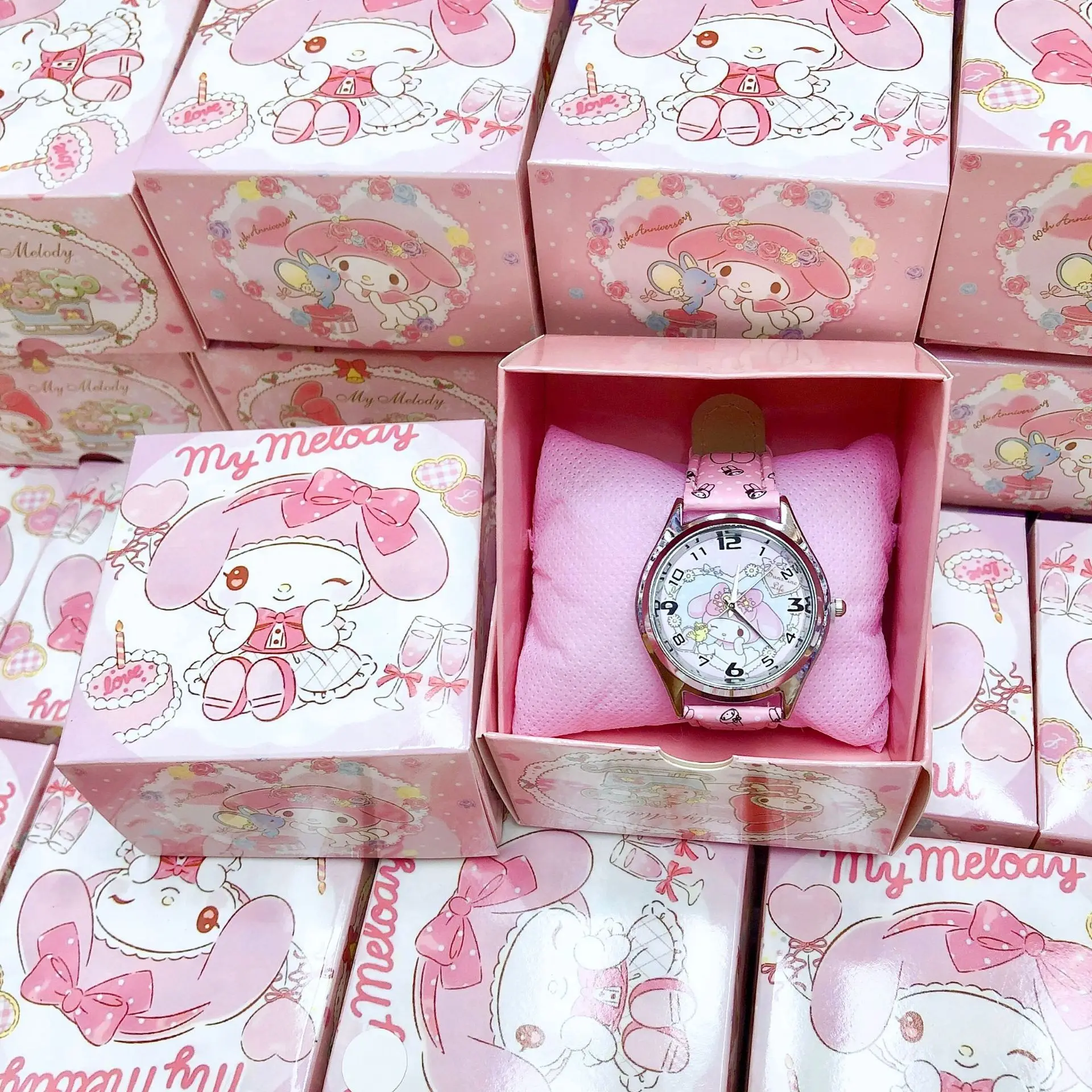 Sanrio Eletrônico Quartz Watch para Crianças, Kuromi Cinnamoroll, Escola Primária, Cute Gift Box