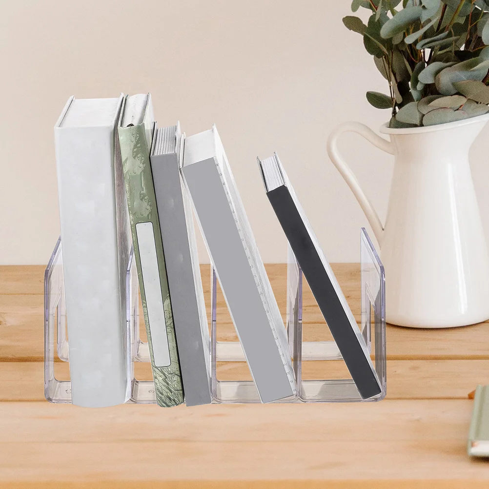 2 Pcs 4 Bookends Shelves for Rack Bookshelf Decorative Plastic Transparent Office