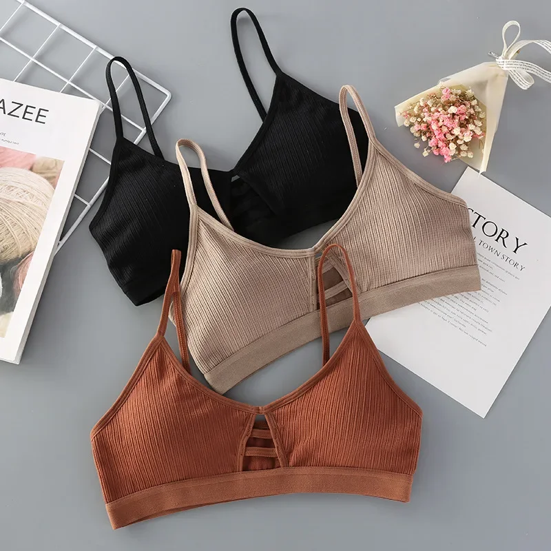 Women Thin Strap Bra Sexy Lingerie Seamless Hollow Out Soft Bras Wireless Small Size Slim Fit Bralette Comfortable Underwear