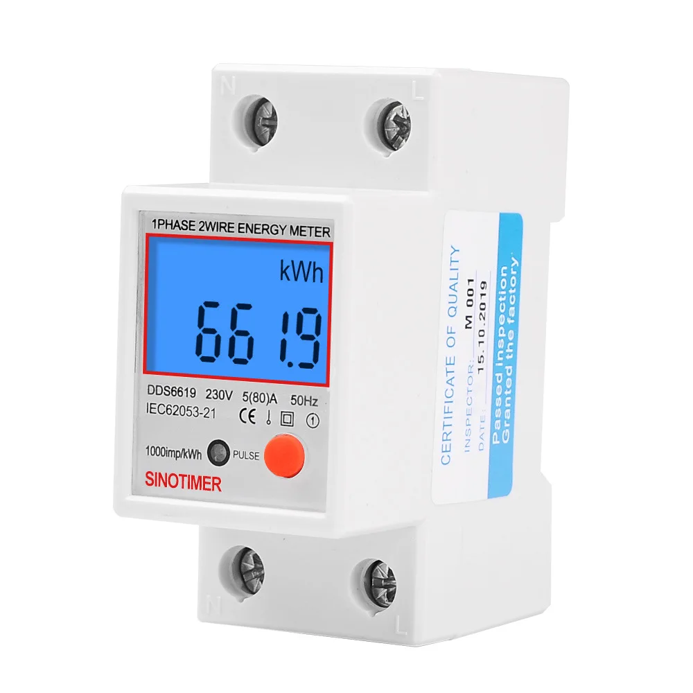 

DDS6619-012 AC 220V 80A 2P LCD Digital Display Single Phase Energy Meter Kwh Power Consumption Meter Wattmeter with Backlight