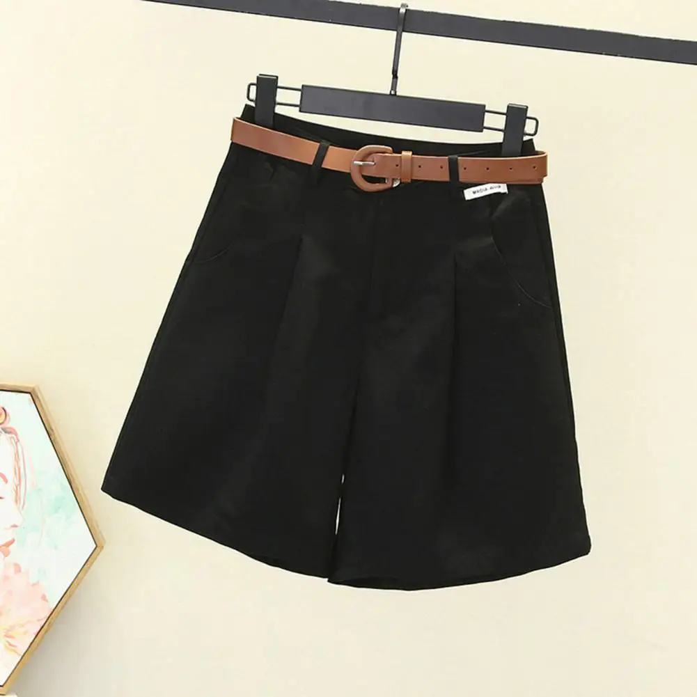 Mini shorts de cintura alta linha A feminino com bolsos do cinto, fechamento de botões, namoro com o trajeto, verão