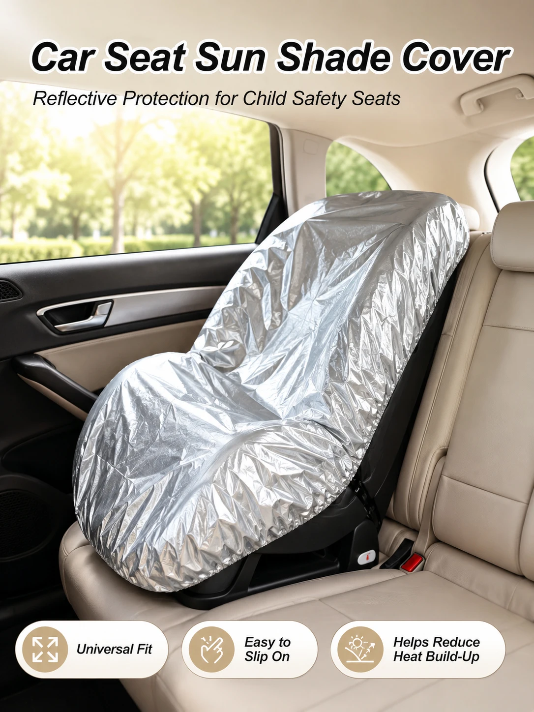 Capa Protetora Solar Universal para Cadeirinha de Carro, Protetor de Calor Refletivo e Contra Poeira, Capa Elástica Dobrável para Bebê