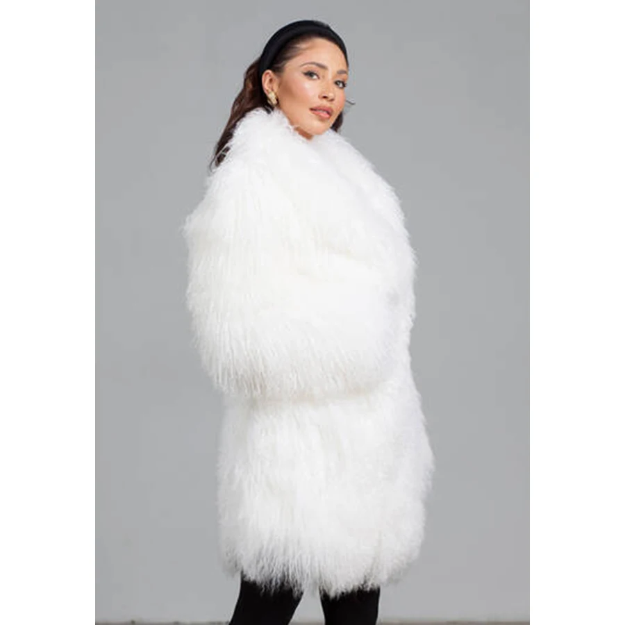 White Mongolian Fur Coat Women Long Tibetan Lamb Coats Winter Warm Ladies Sheep Skin Jackets Best Selling