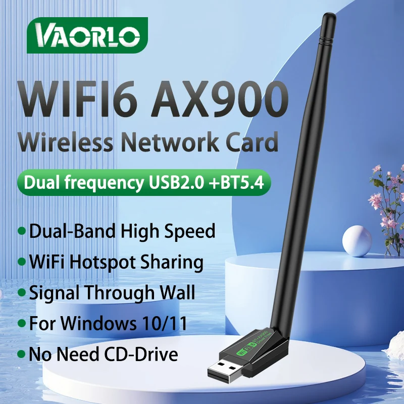 

Antennas WiFi 6 USB Adapter 900Mbps Bluetooth 5.4 Dongle Network Card Dual Band 2.4G/5G Ethernet Receiver 802.11AX For Win 10/11