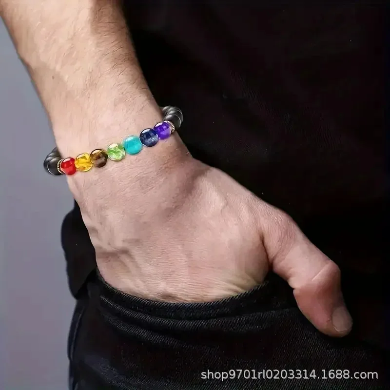 Volcanic Stone Beaded Bracelet for Men Women Natural Porous Basalt Lava Rock Beads Colorful Gemstone Handmade Beaded String