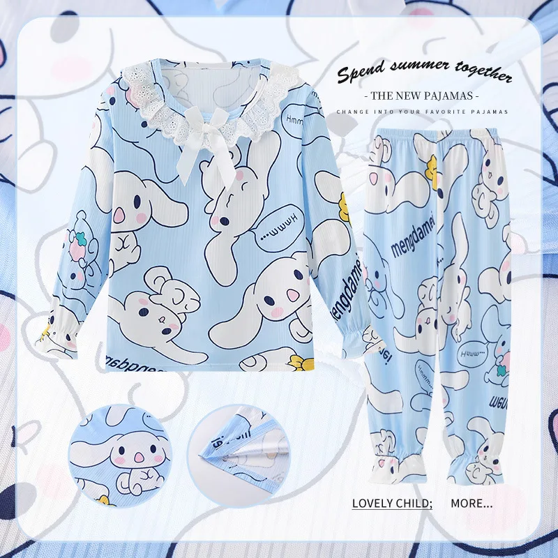 Sanrio Baby Hello Kitty Pajamas Set Cinnamoroll Girl Clothes Pants Tops Children Sleepwear Home Bluey Loungewear Night Shirts