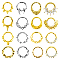 Piercing para tabique, colmillos tribales, anillo para la nariz, cadena de concha Daith, Clicker, acero inoxidable 316L, hélice para cartílago, anillo de segmento de cono puntiagudo