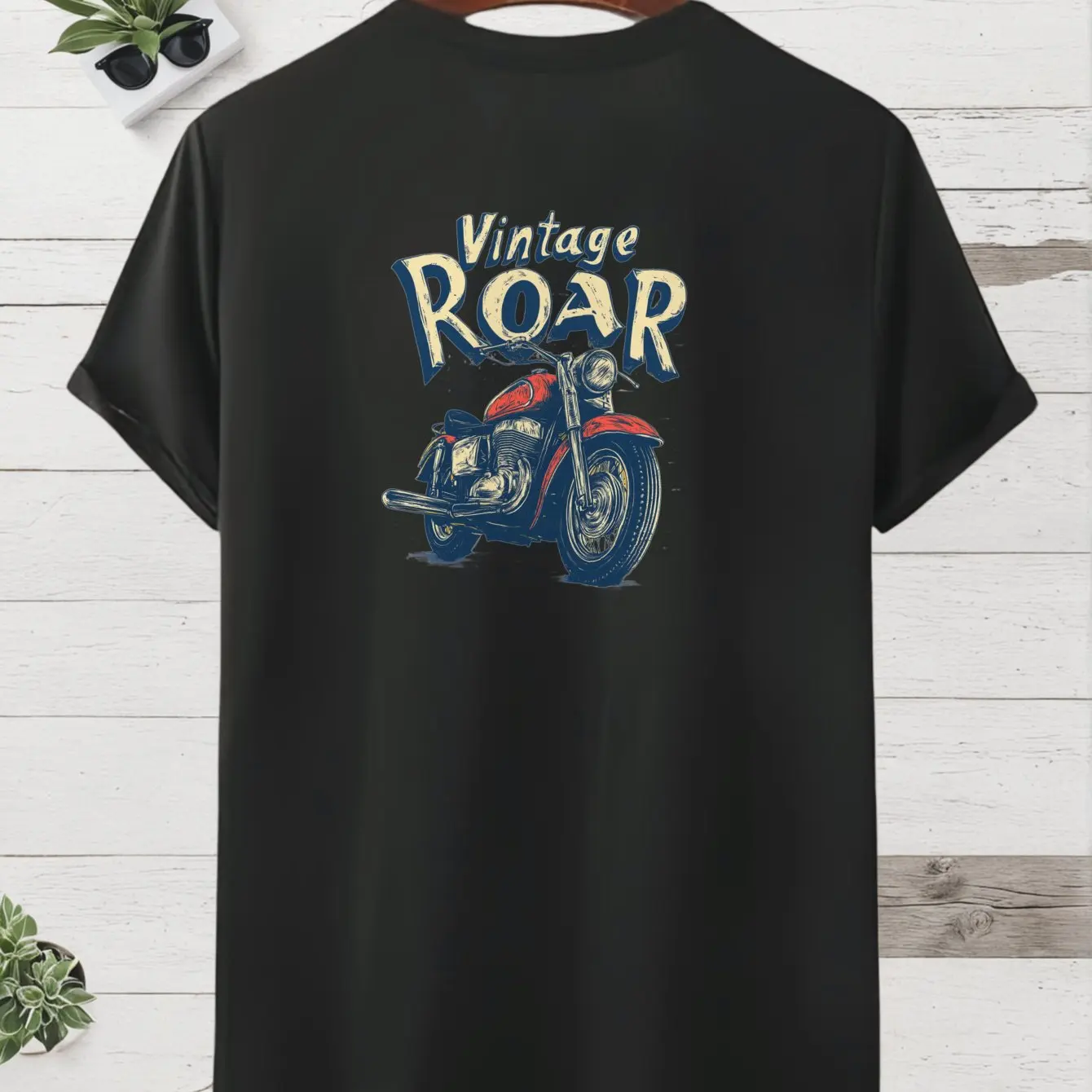 

Men's Retro Roar Motorcycle Pattern T-Shirt - Black Retro Design Bold Typography and Classic Motorcycle Illustration