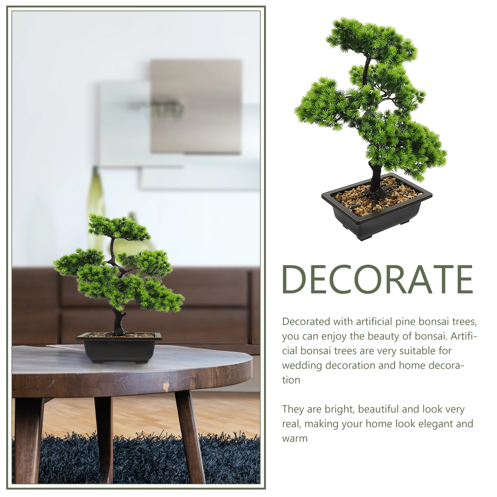

Welcoming Pine Tree Simulated Potted Bonsai Artificial Plants Decor Fake Green Plant Ornament Home Office Decoration Light