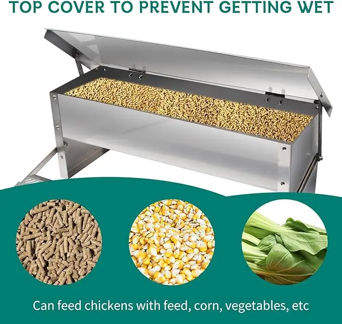 Automatic Chicken Feeder No Waste Treadle 11lb Stainless Steel Poultry Feeder with Weatherproof Lid for Chicken Pheasants Ducks