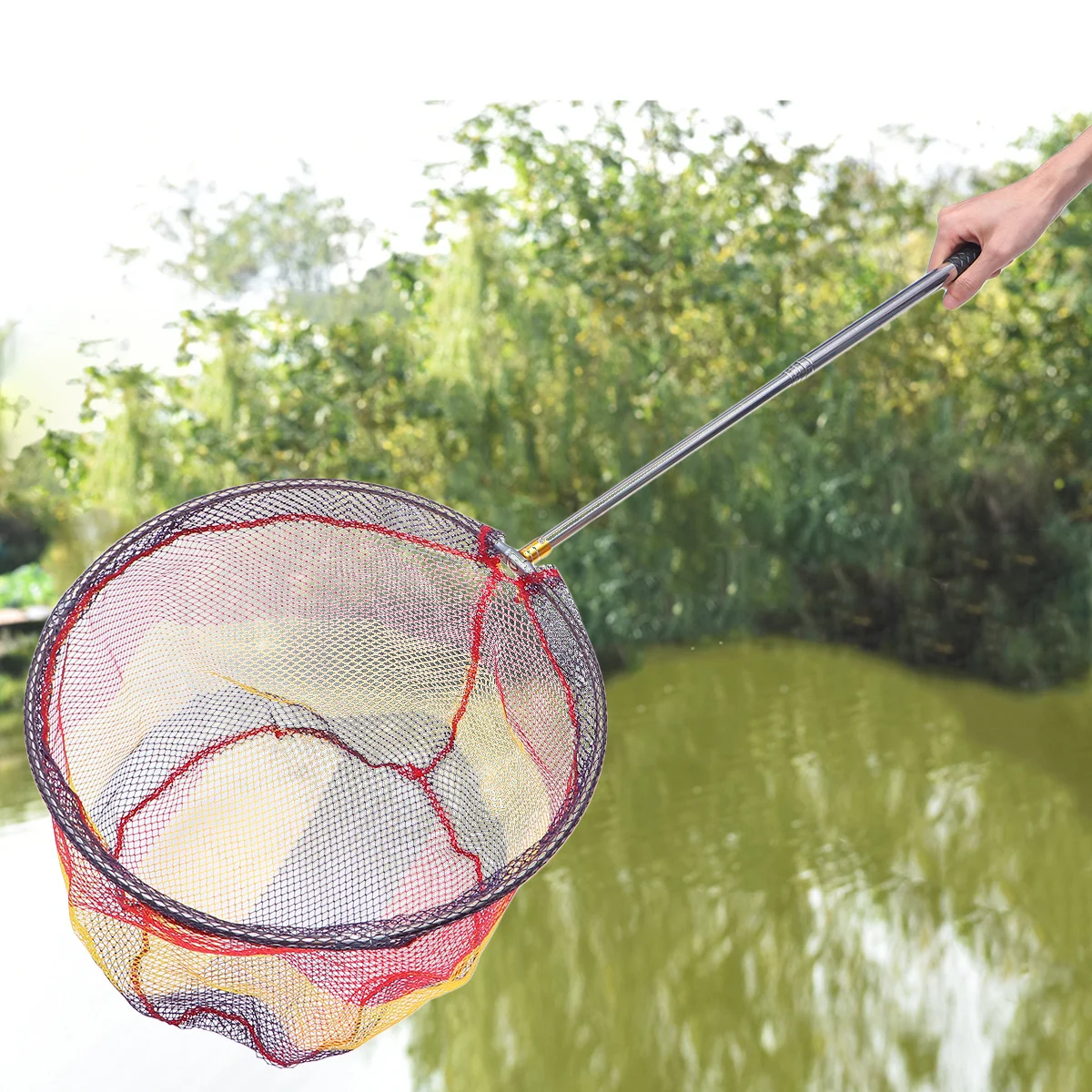 الصيد صافي القطب ملعقة قصيرة صغيرة صافي مرنة 5 قسم الفولاذ المقاوم للصدأ القطب الأبيض الملونة 40 سنتيمتر الصيد شبكة دائم سهلة #2