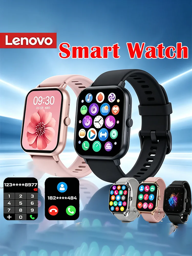 Lenovo 1.83 Wasserdichte Sport-Smartwatch, Fitness-Tracker, kabelloser Anruf, Gesundheitsmonitor, Uhr, Smartwatch für Männer und Frauen, iOS, Android