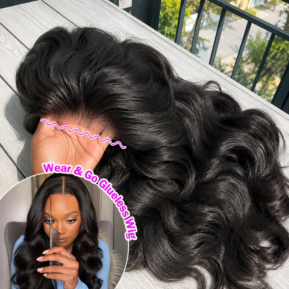 Perruque Body Wave Wear Go 5x5 sans colle, densité 250, cheveux humains, 30-36 pouces, perruque à fermeture en dentelle HD 4x4, pré-épilée, pré-coupée, bouclée, pour femmes, installation en 3 secondes