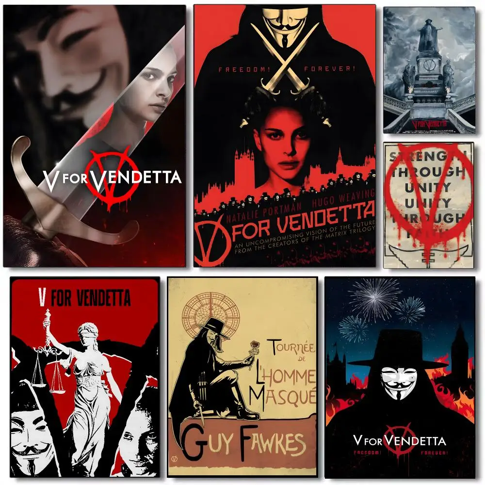 V For Vendetta Movie Dark Dystopian Poster Self-adhesive Advanced Aesthetic Printing Paper Wall Art for Living Room Home Decor