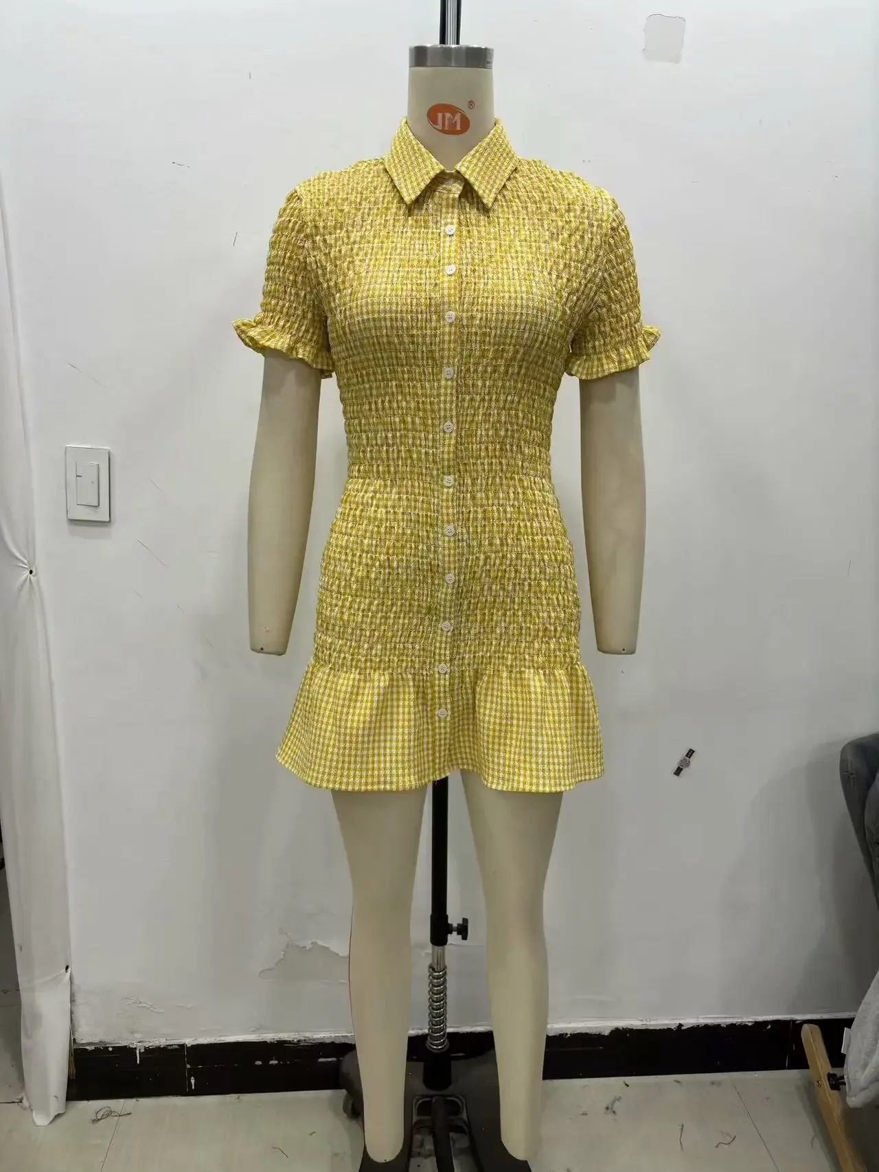 فستان نسائي منقوش للربيع بأكمام قصيرة وأزرار فساتين قصيرة ملابس نسائية جديدة في فساتين الحفلات 4661327 #6