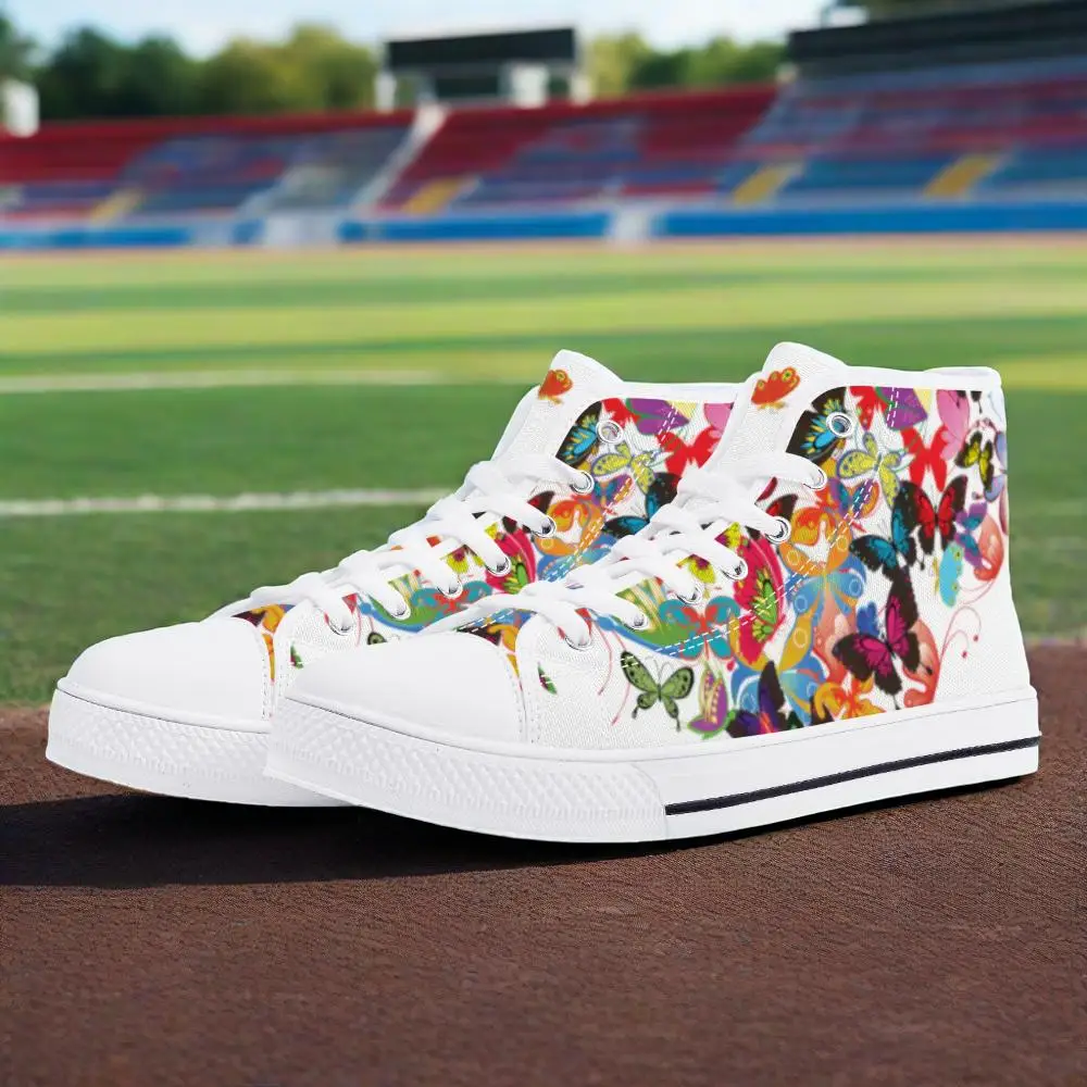 

Colorful butterfly print high top canvas shoes for man and women sneakers lightweight casual shoes