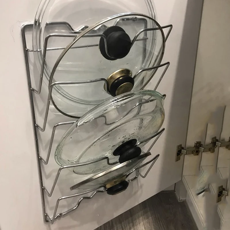 Kitchen Organizer Rack Wall Hanging Pot Cover Rack Five-Layer Pot Lid Metal Rust-Free Multifunctional Rack Pot Lid Rack