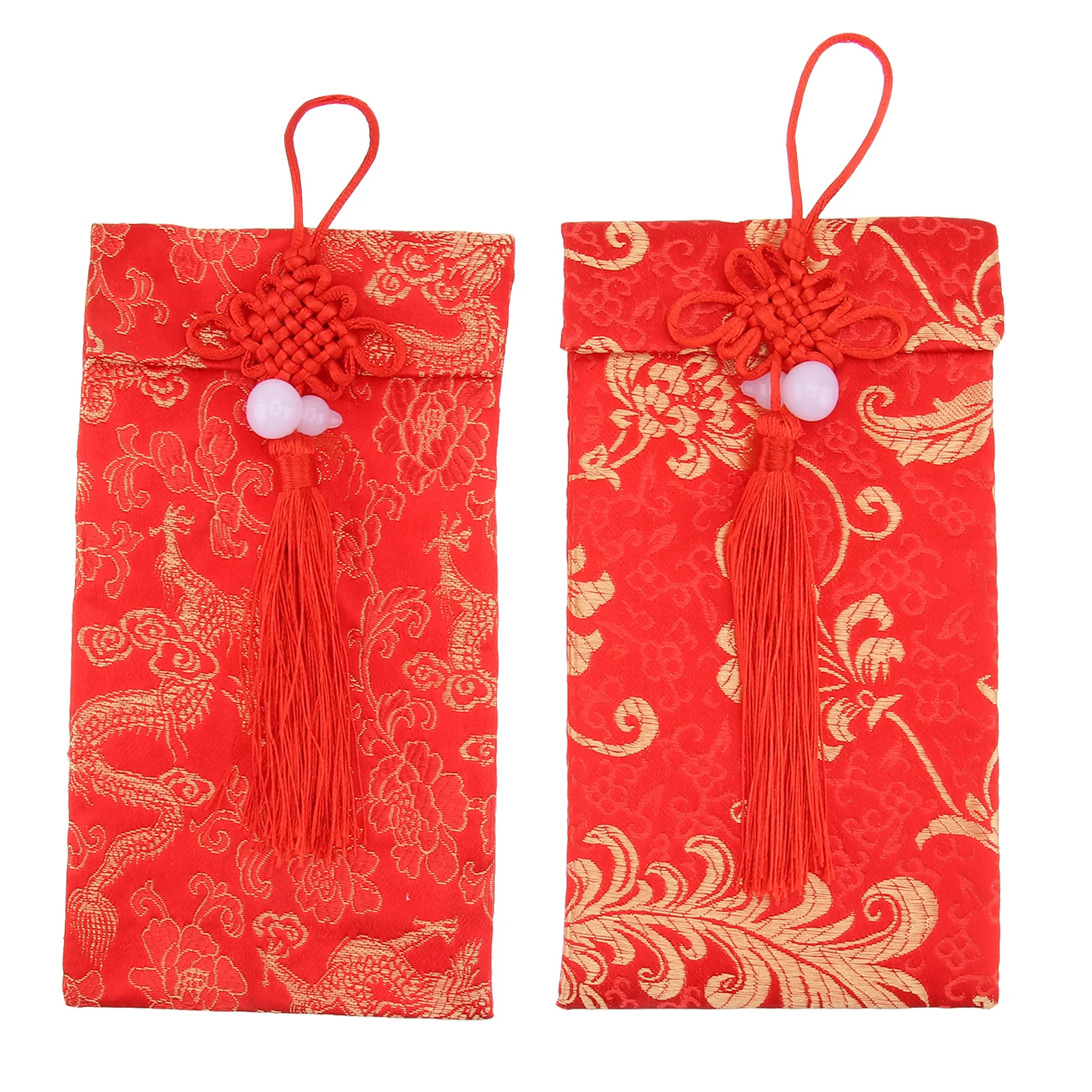 2Pcs Chinese Knot Red Envelopes Brocade Money Pouch Delicate Design Wedding Festival Party Gift Celebration Money Bag