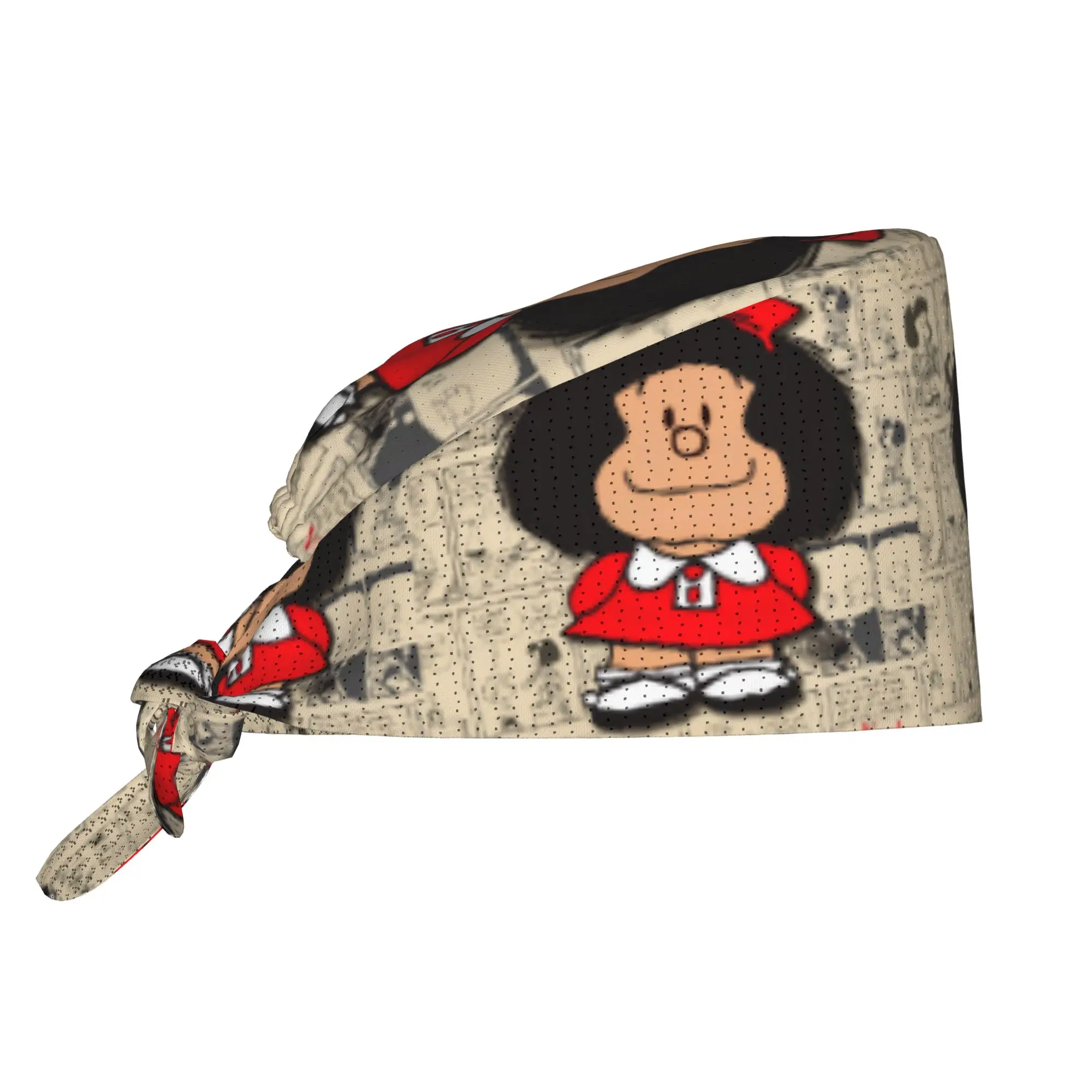 Custom Vintage Mafalda Manga Breathable Surgical Scrub Hat Nurse Medical Cap Quino Comic Work Scrubs Hat for Hospital Pharmacy