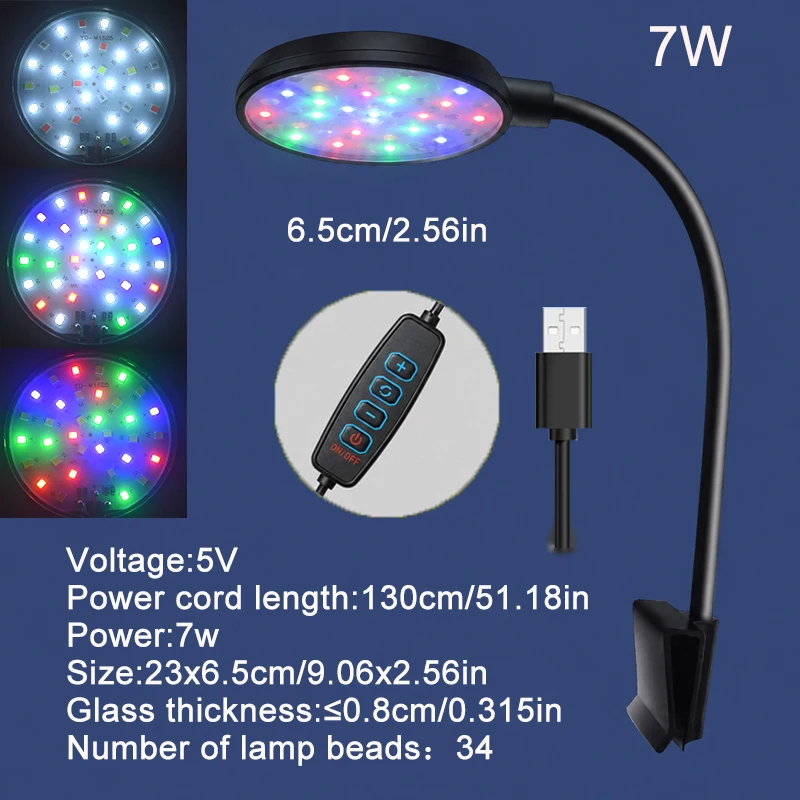 USB Aquarium LED-Lampe Fischbecken-Beleuchtung Deko Aquatische Pflanzen Mehrere Modi Dimmbare Helligkeit Vollspektrum Mini-Klemmleuchte 5V – Detail 5