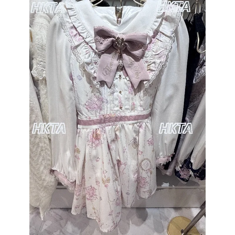 

2026 Spring Japanese Style Star Moon Gemstone OP Dress Sweet Mine Mass-Produced Printed Long Sleeve Dresses Girls Lolita Dress