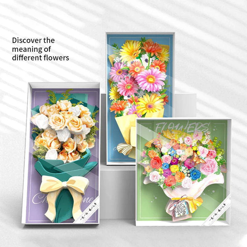 Stereoscopic laminated 3D puzzle flowers bouquet Valentine's Day Paper Carved Flowers Festival Gift puzzle DIY Creative toys