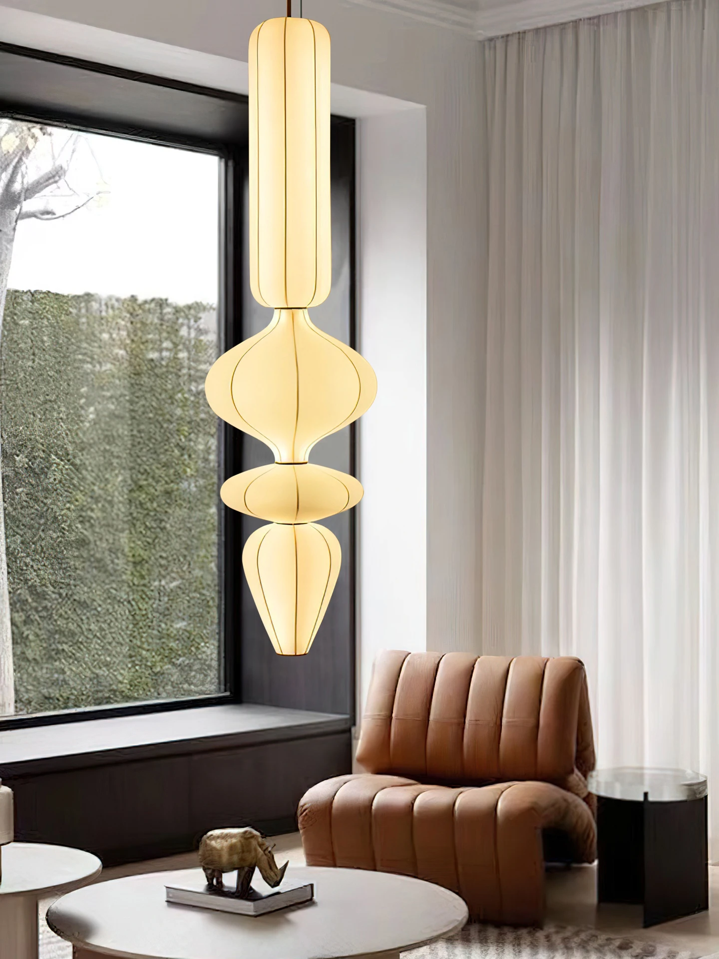 Nordic Silk Pendant Lamp for Staircase Living Room Loft Italian Designer White Silk Pendant Lights Led Hanging Chandelier