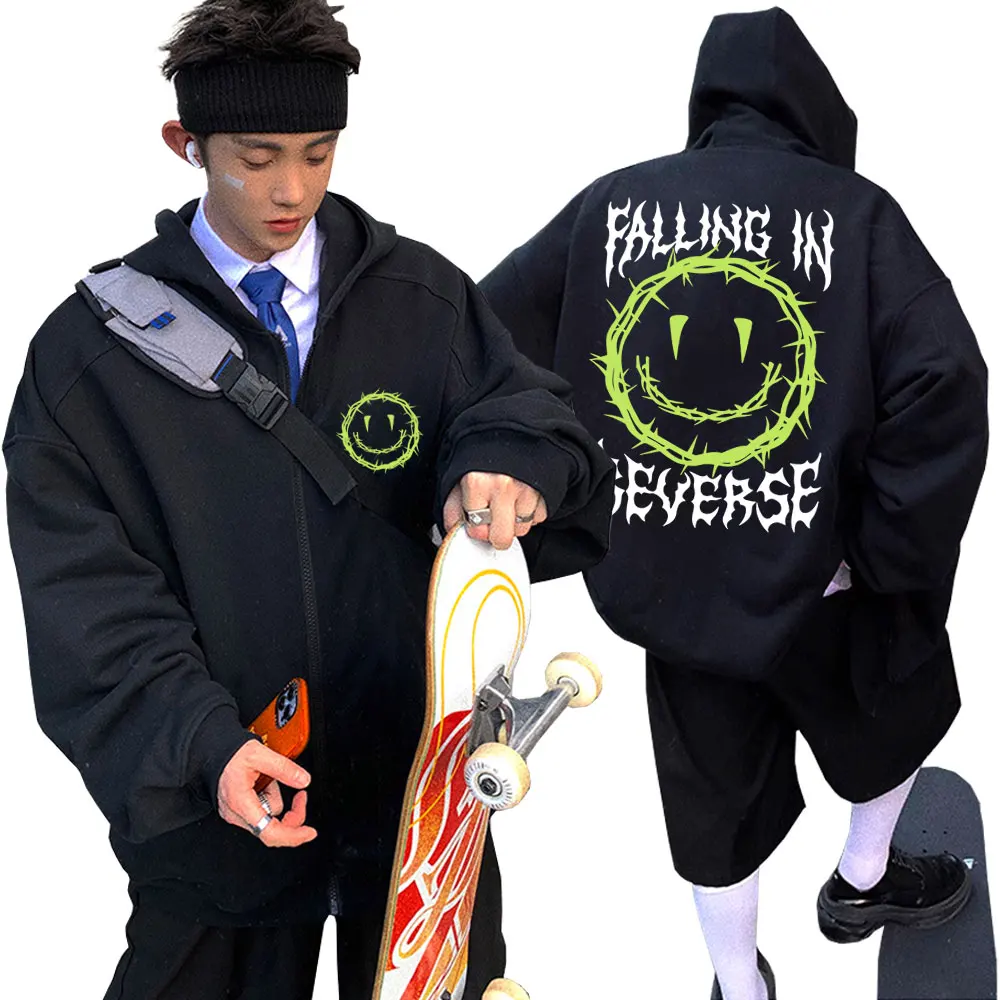 

Rock Band Falling in Reverse Graphic Zipper Hoodie Men Women Casual Oversized Zip Up Hoodies Male Fashion Fleece Cotton Jacket