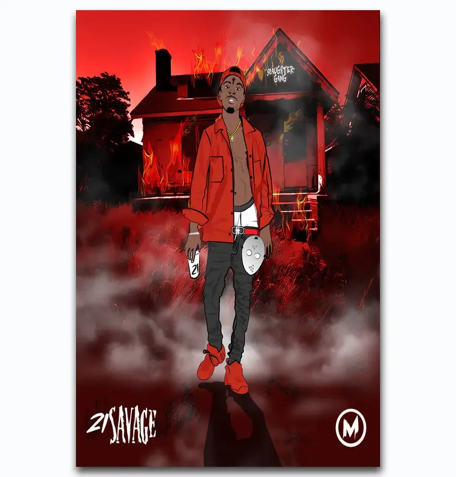 New 21 Savage Slaughter Gang Rapper Music-Silk Art Poster Wall Sticker Decoration Gift