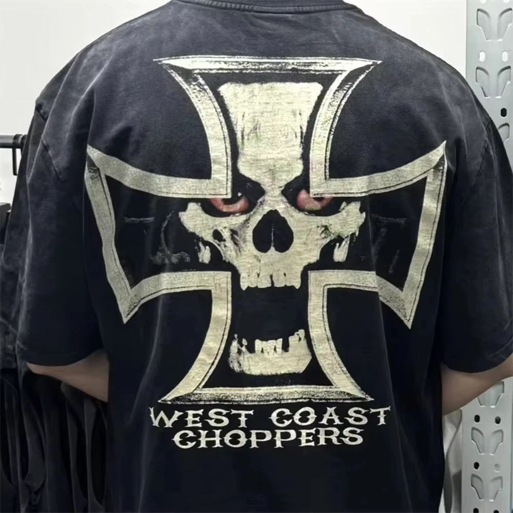 جديد الشارع الشهير غسلها الساحل الغربي تي شيرت الرجال النساء موضة الشارع الشهير القطن تي شيرت عادية كبيرة الحجم تي شيرت 2025 مريحة #1