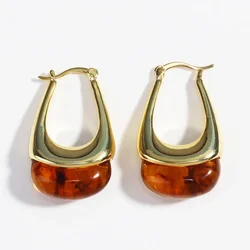 18K Gold Plated Smooth Metal Chunky U Shape Hoop Earrings Retro Thick Huggie Earring for Women Resin Statement Jewelry