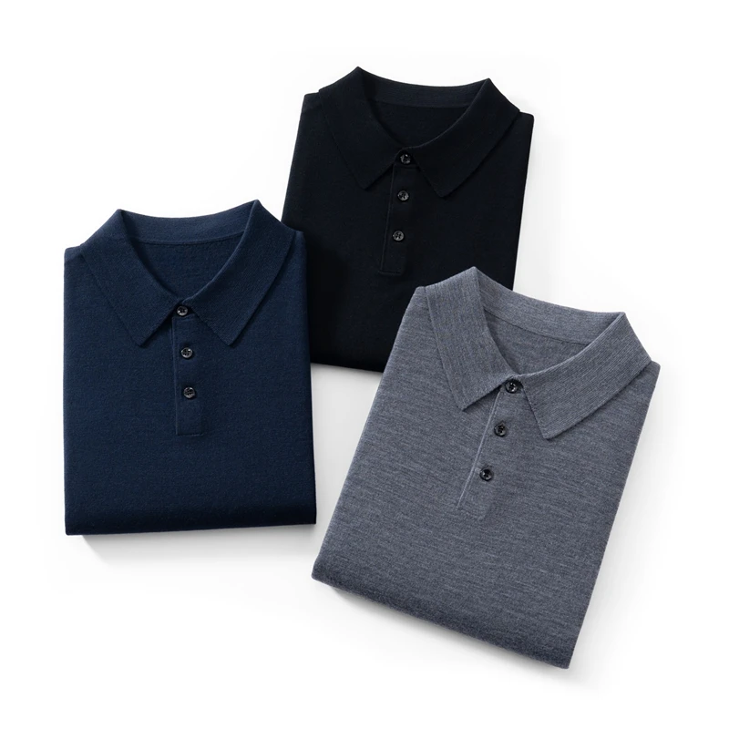 Herren 100% Feine Wolle POLO-Kragen Kurzarm Sommer Neues Business Casual Farbblock-Kragen T-Shirt Pullover Herrenkleidung