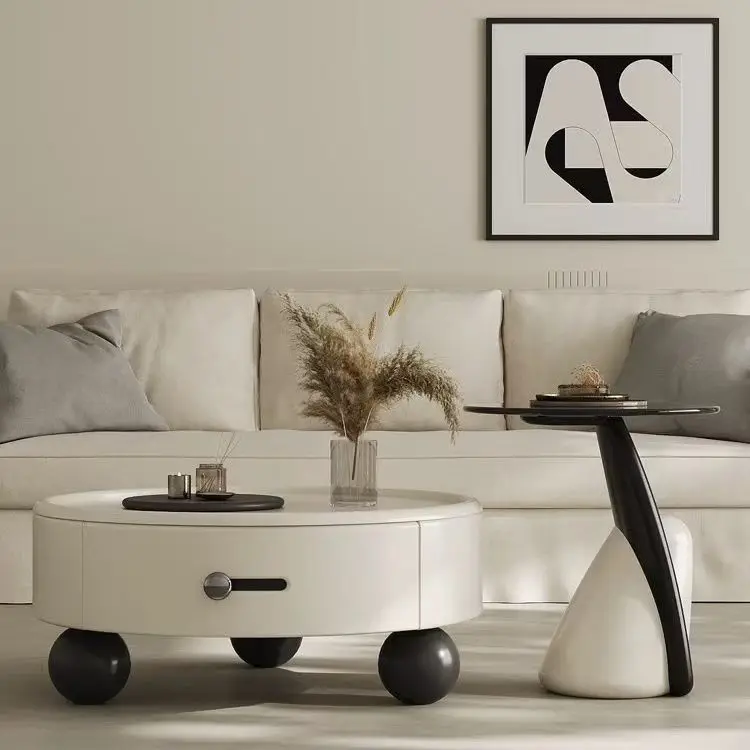 Living room household high-end walnut art round coffee table
