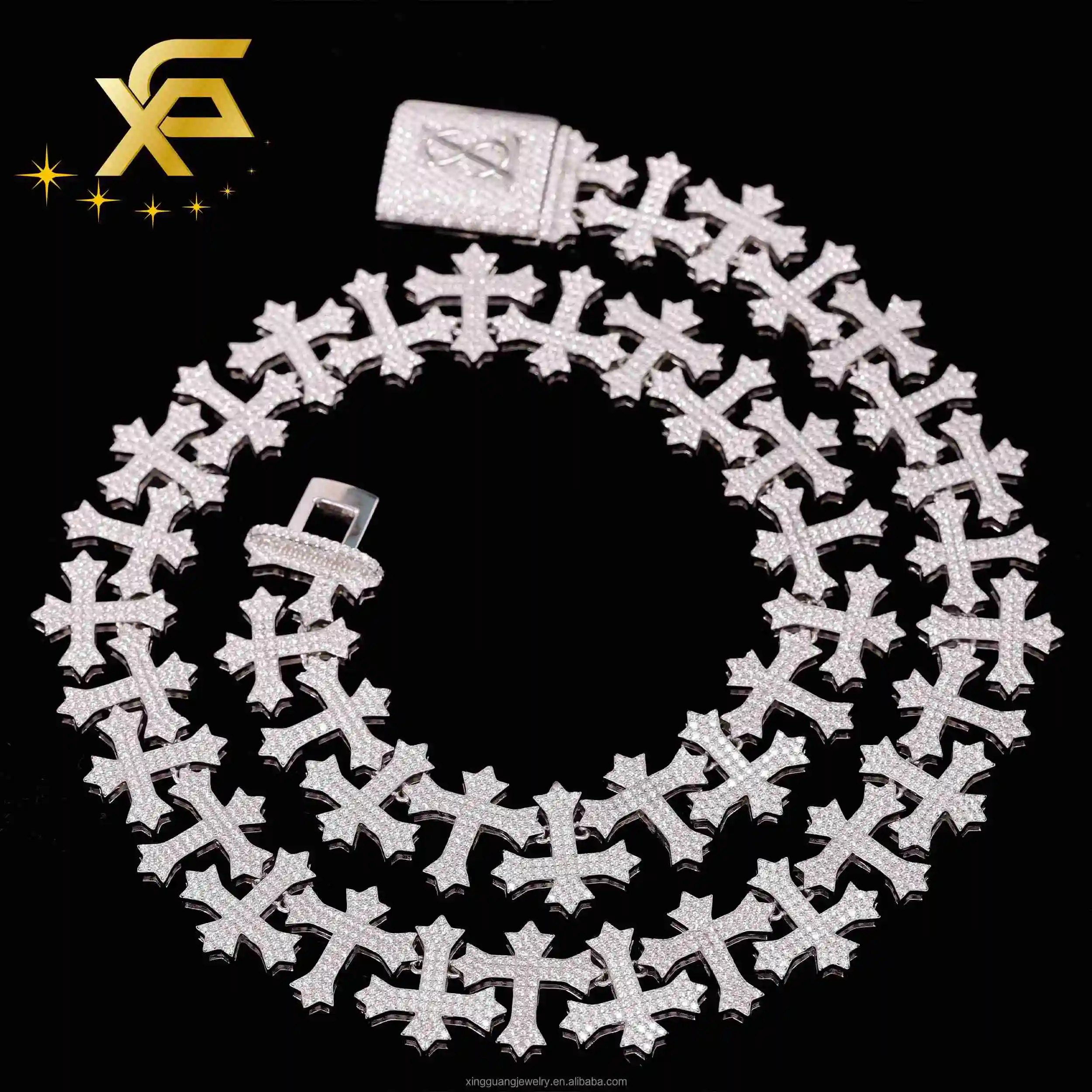 Size Big Cross Style Moissanite Cuban Chain 925 Silver Necklace for Men VVS Moissanite Hip Hop Jewelry 22mm Cross Cuban Chain.