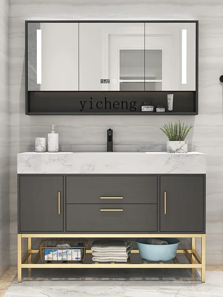 marble bathroom cabinet combination floor-to-ceiling smart bathroom hand and face washing table basin