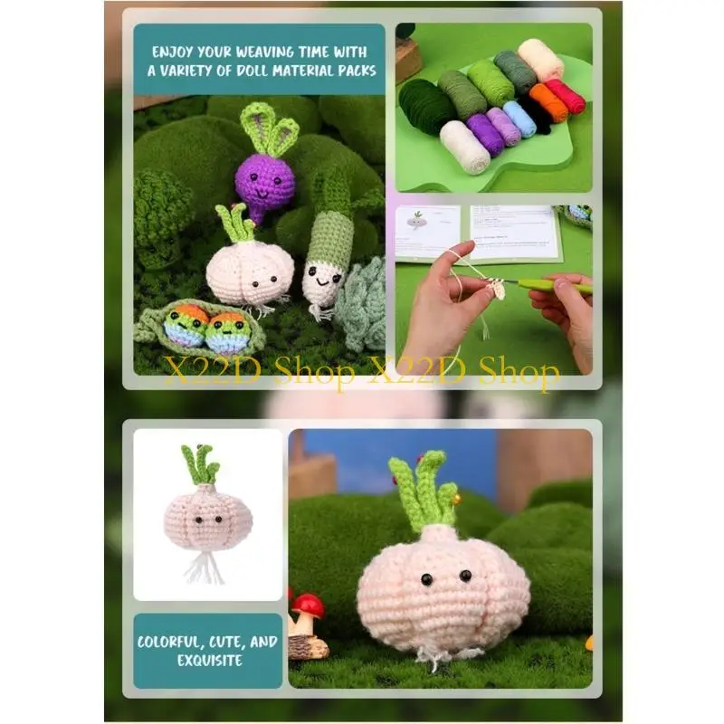 

X22D DIY Crochet Vegetables Kits for Beginner, with Yarn, Crochet Hook