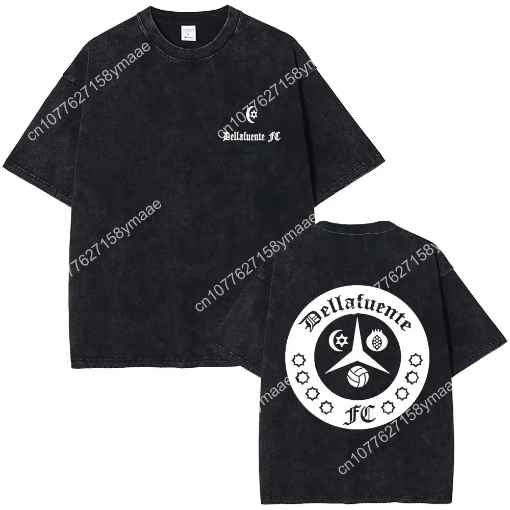 Washed Vintage Rapper Dellafuente Double Sided Print T Shirts Men Hip Hop Retro Oversized T-shirt High Quality Cotton T-shirts