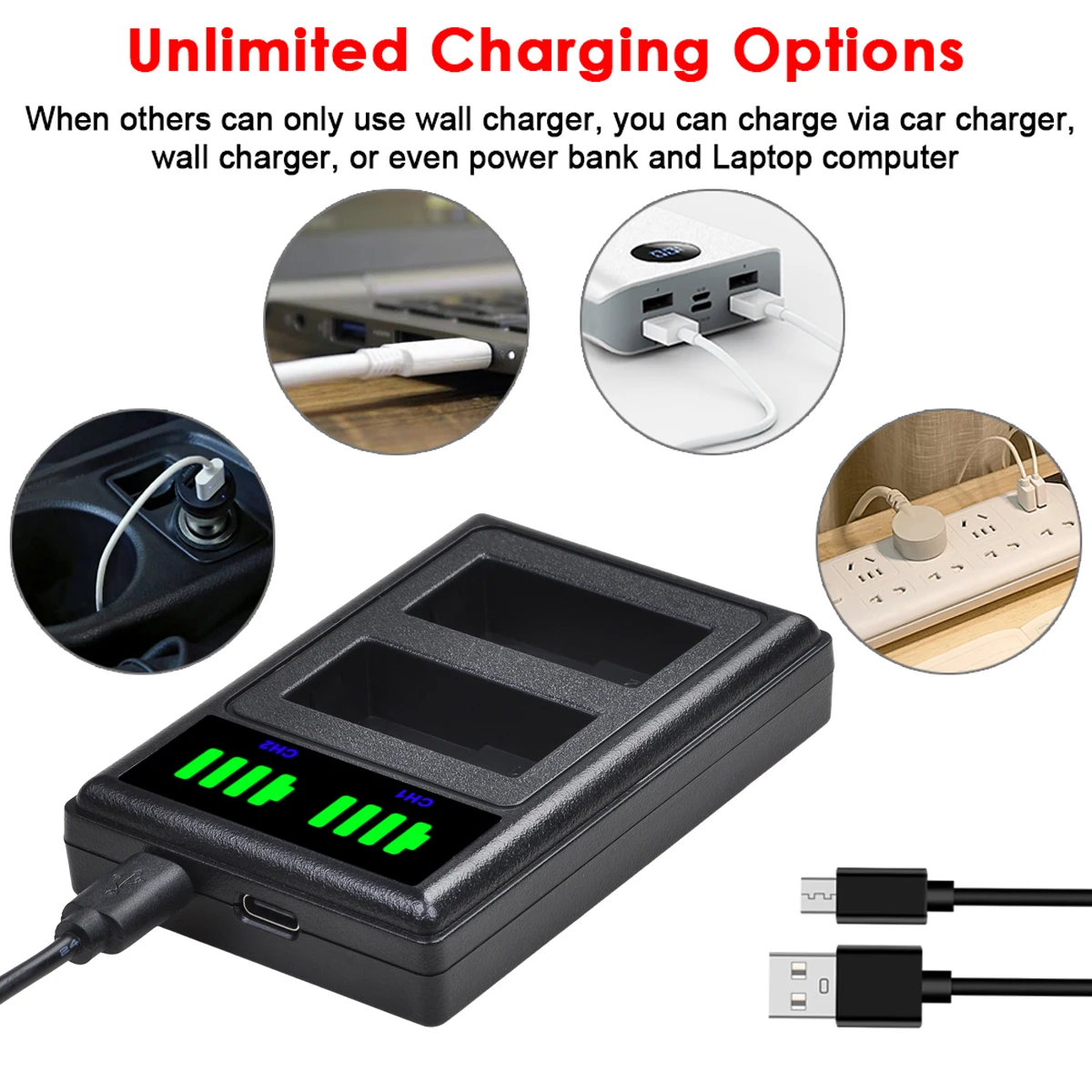 4X DMW-BLC12 BLC12 DMW-BLC12E DMW-BLC12PP Battery + LCD Dual Charger for Panasonic Lumix DMC-G85,FZ200,FZ1000,G5,G6,G7,GH2,GX8