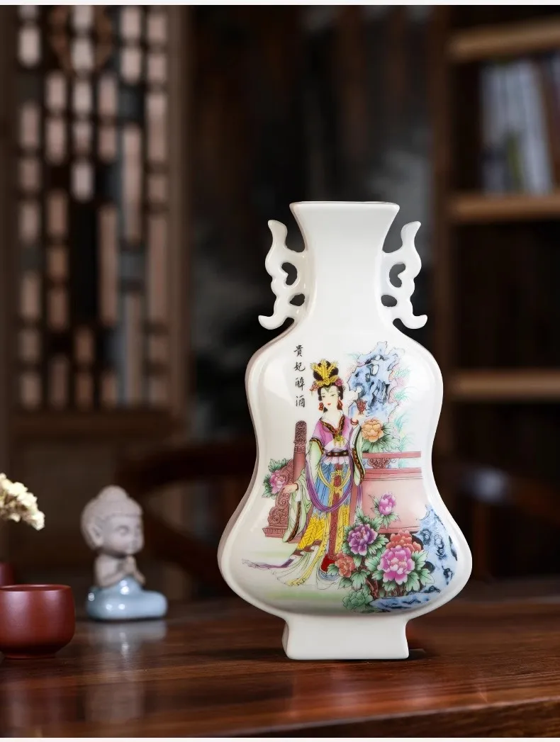 Jingdezhen ceramic ware, powder colored vase, double-sided window, fan-shaped porcelain vase, living room wine cabinet, Bo Gu sh