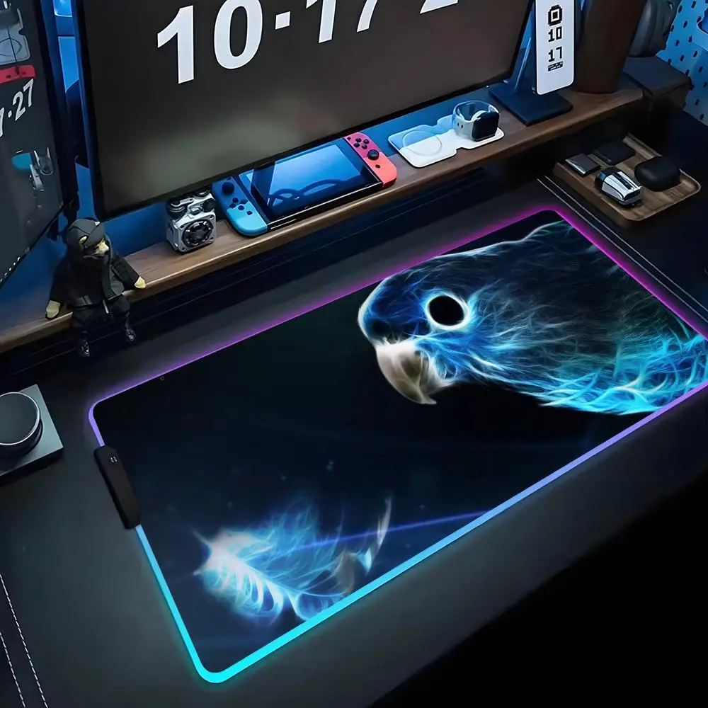 

parrot wallpaper Mouse Pad RGB Gaming Mousepad Big LED Pad PC Desk Mat Luminous Mouse Pad Large Keyboard Mats Table Rug With