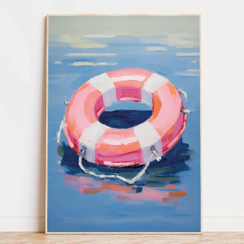 Printing Modern Wall Art Picture for Beach House Home Decor Gifts Colorful Pool Float Lifebuoy Palm Tree Painting Posters Canvas